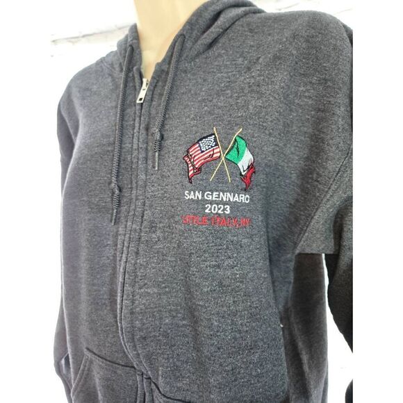 Gildan Unisex Size Medium Grey Feast Of San Gennaro 2023 Zip Up Hoodie - Picture 2 of 6